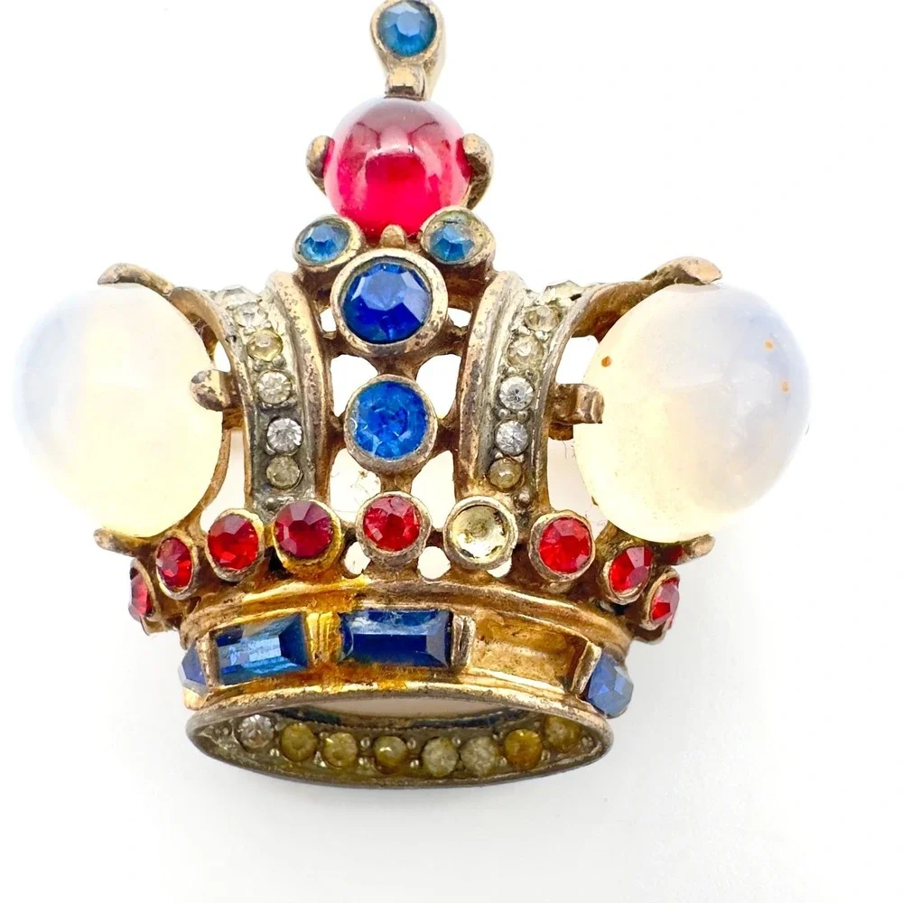 Vintage Trifari‎ Jelly Belly Crown Pin Brooch Sterling Silver Alfred Filippe